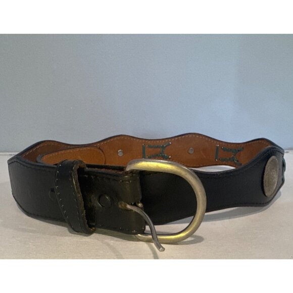 Vtg Womens Belt Sz S/M Black Leather Western Cowgirl Scalloped Silver Medallions main image 4